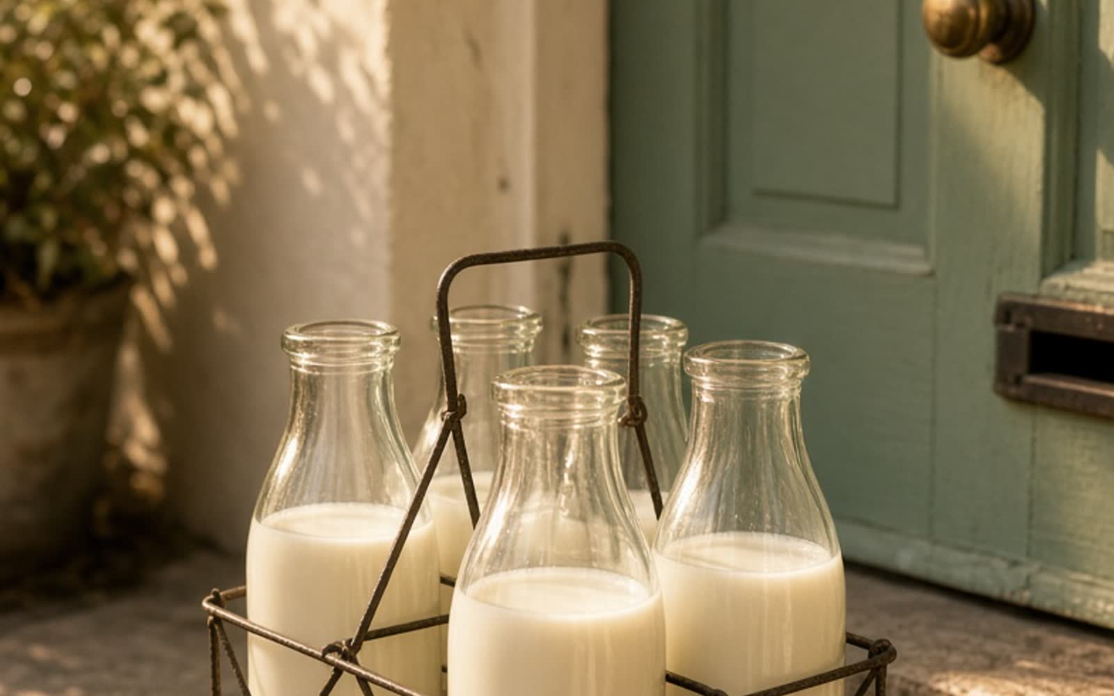 Milk bottles on a doorstep